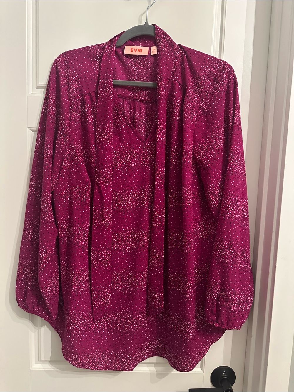 EVRI Women's Magenta Dot Long-Sleeve Blouse with front tie